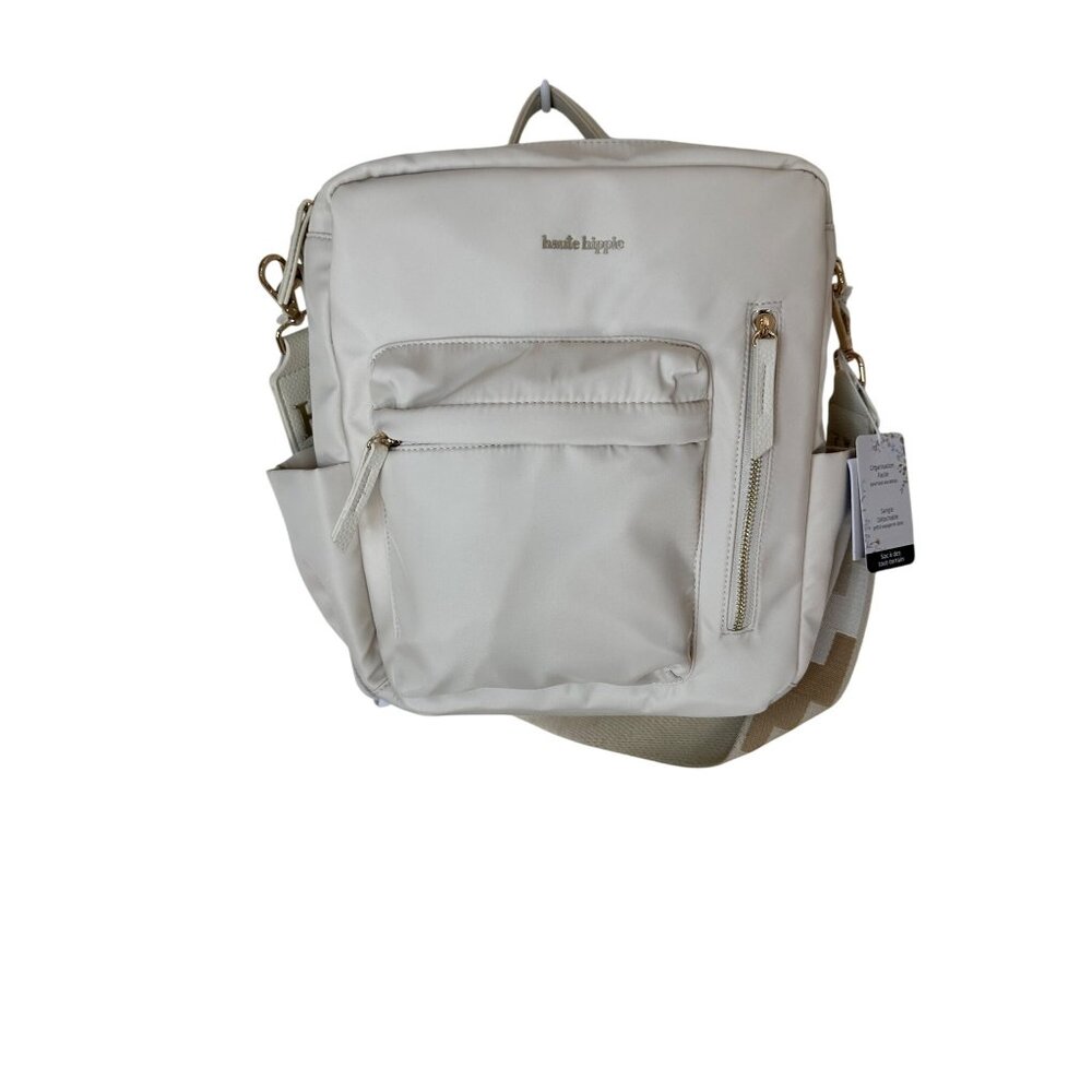 New Haute Hippie Off White On the Go Backpack W Adjustable Straps & Gold Accents - Picture 5 of 16